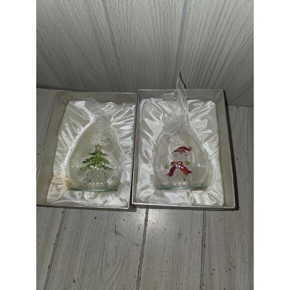 Spun Blown Glass Lighted Ornament Snowman Christma Tree Changes Color Gift Box - Picture 2 of 13